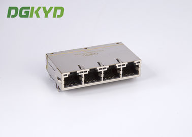 Shield Abreast 4 Ports Giga Ethernet Connector Rj45 Modular Jack, 1000 BASE-TX