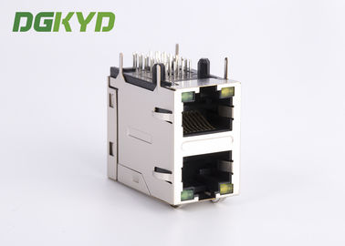 2x1 Shieded Cat5e network Connector stacked dual port RJ45 Female Jack For PCB application