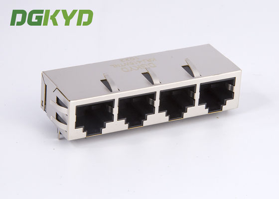 Shielded 1 X 4 Multiple Port Integrated Magnetic RJ45 Connector 10/100BASE W/O LED