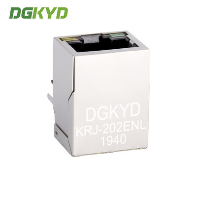 Metal Shielded Cat6a Ethernet Connector Female RJ45 With Transformer, G/Y LED KRJ-202ENL