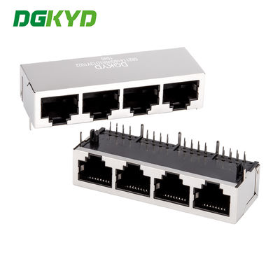 Metal shielded quad port rj45 keystone jack, without LED, RoHS compliant RJ45 horizontal connector with light and shielding interface DGKYD59211418GWA1D13Y1022