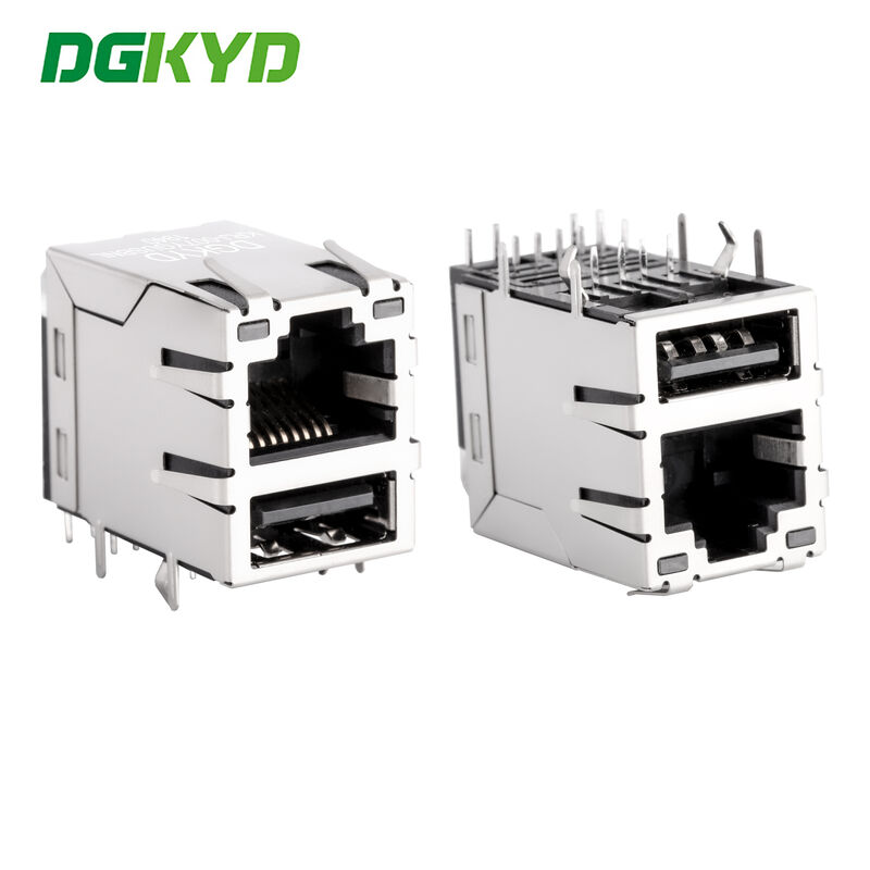 RJ45 with single USB 2.0, light strip, shielded Ethernet socket, 100Mbps transformer KRJ-007YGUSBNL