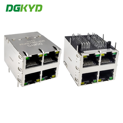 Interfaccia impilata RJ45 presa Ethernet 2X2 con schermatura a striscia luminosa POE connettore Gigabit DGKYD22Q277DB2A4DP068 (POE+)