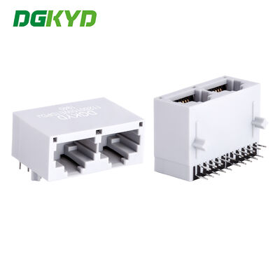 Connettore PCB RJ45 1X2 con placcatura in oro 6u e montaggio PCB ad angolo retto per comunicazioni